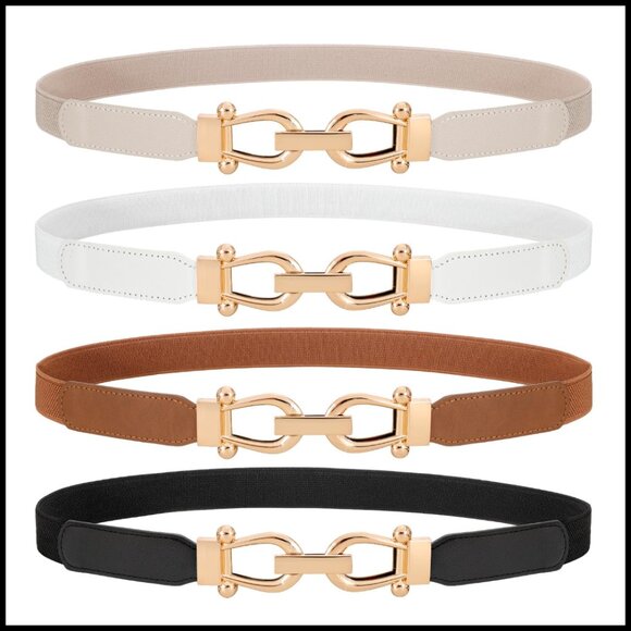 Skinny Elastic Waist Belt Gold Buckle Stretchy Thin Vintage Retro Style main image 4